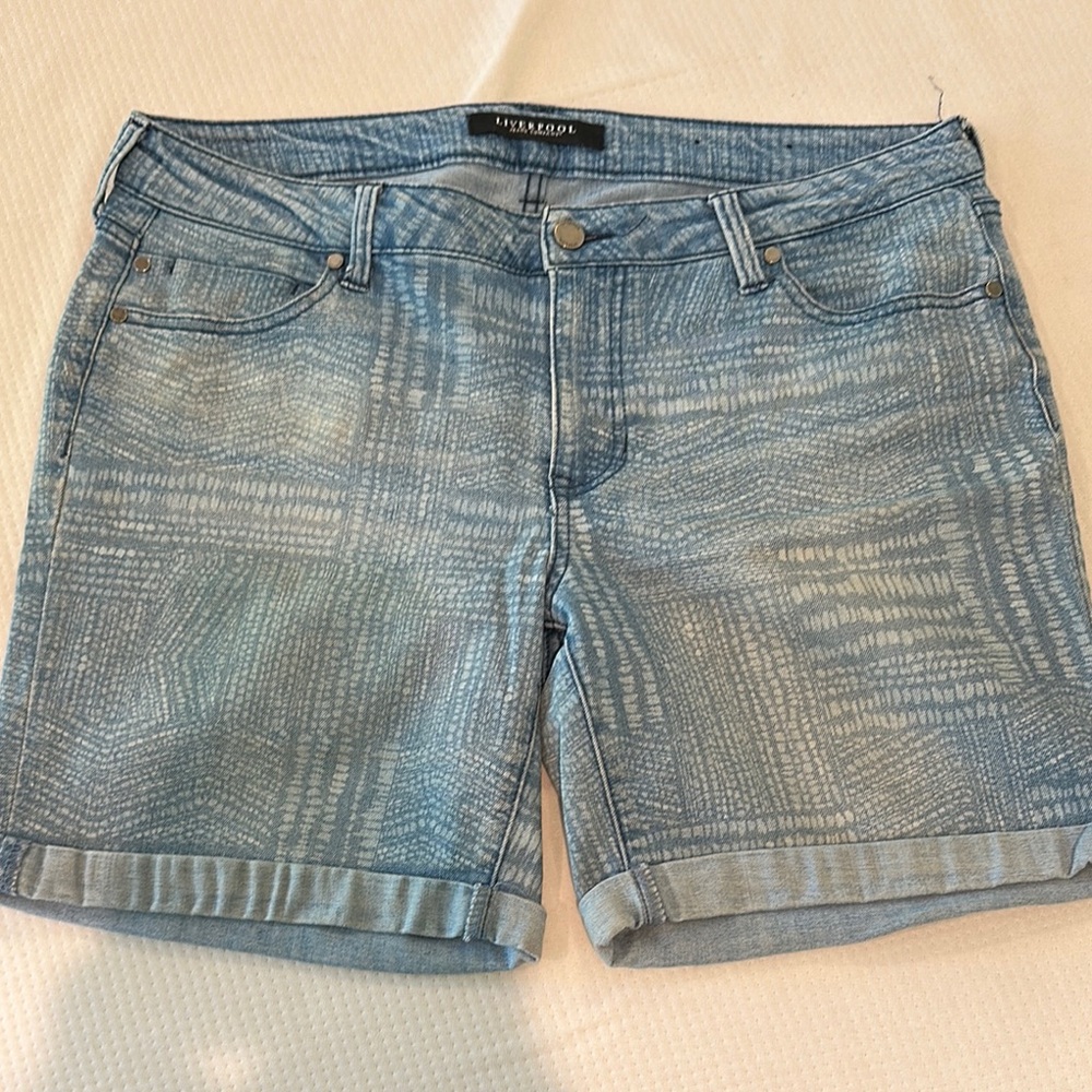 Liverpool Jeans Company Blue Patterned Women's Jean Shorts